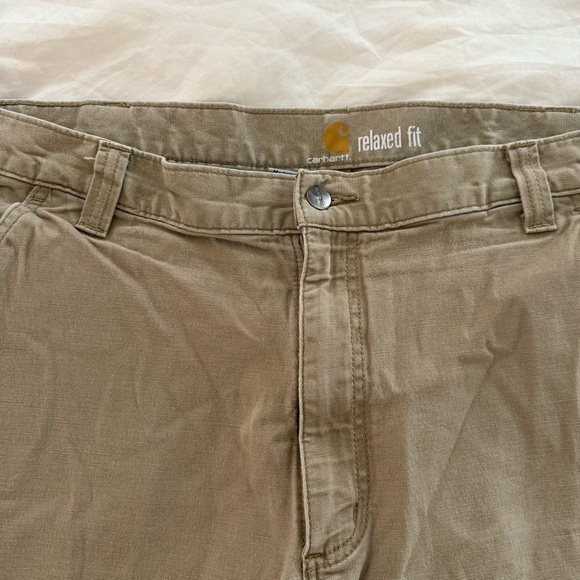Carhartt Jeans Mens Brown Relaxed Fit Canvas Khaki Work Utility - Picture 7 of 11